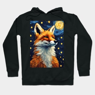 Fox Animal Painting in a Van Gogh Starry Night Art Style Hoodie